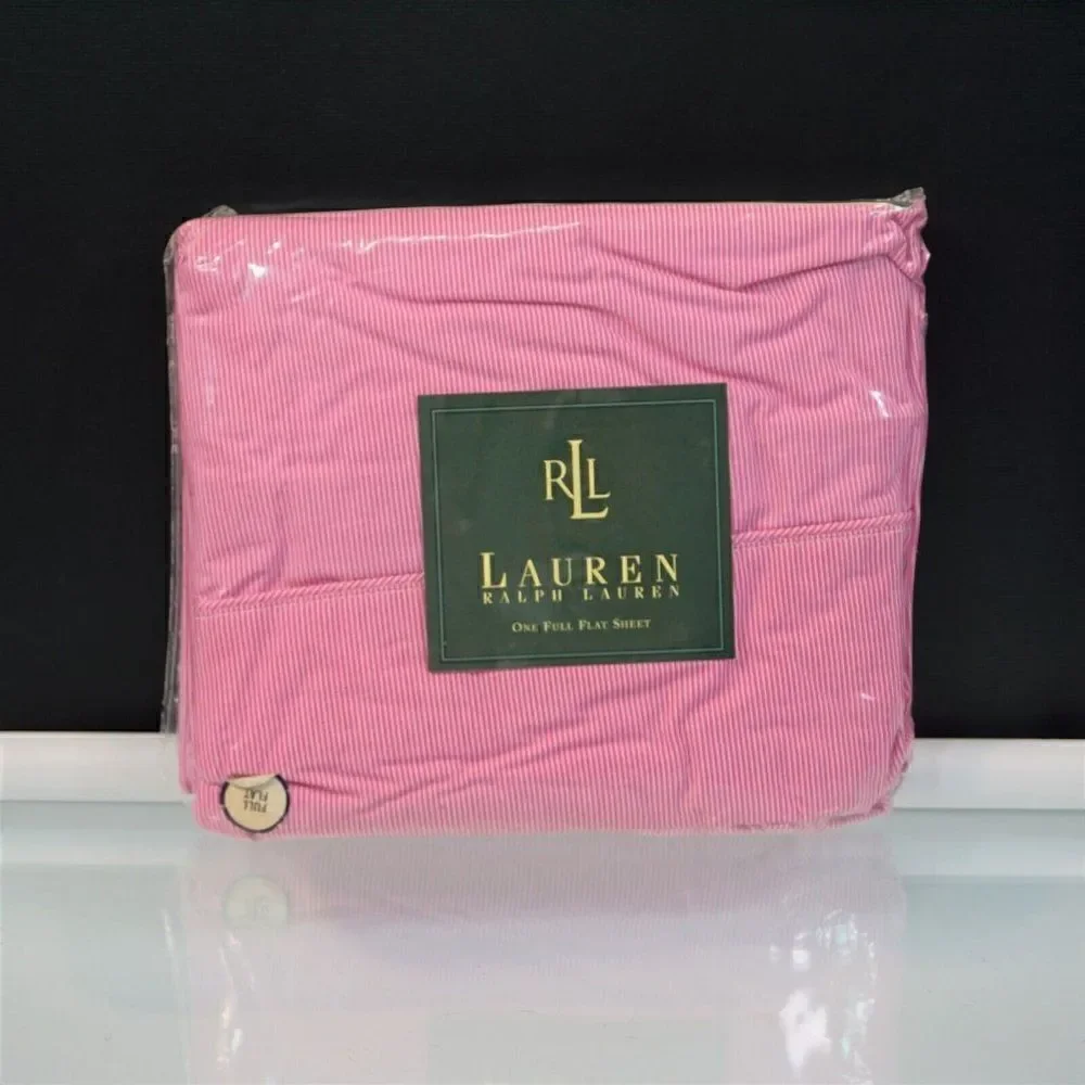 Vintage Lauren Ralph Lauren Full Flat Sheet Cape May Narrow Stripe Pink USA Made